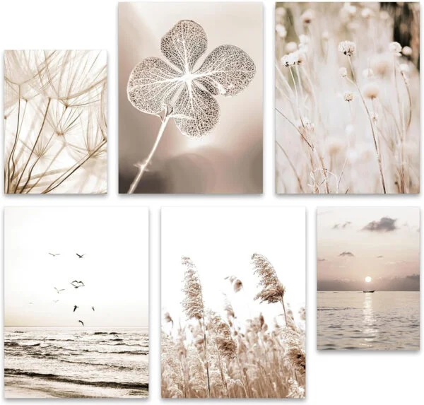 Decorative Wall Prints for Modern Living Room, Bedrooms, Without Frame - 8 Posters (4x 21x30 | 2x 13x18, Pampas Grass Beige)