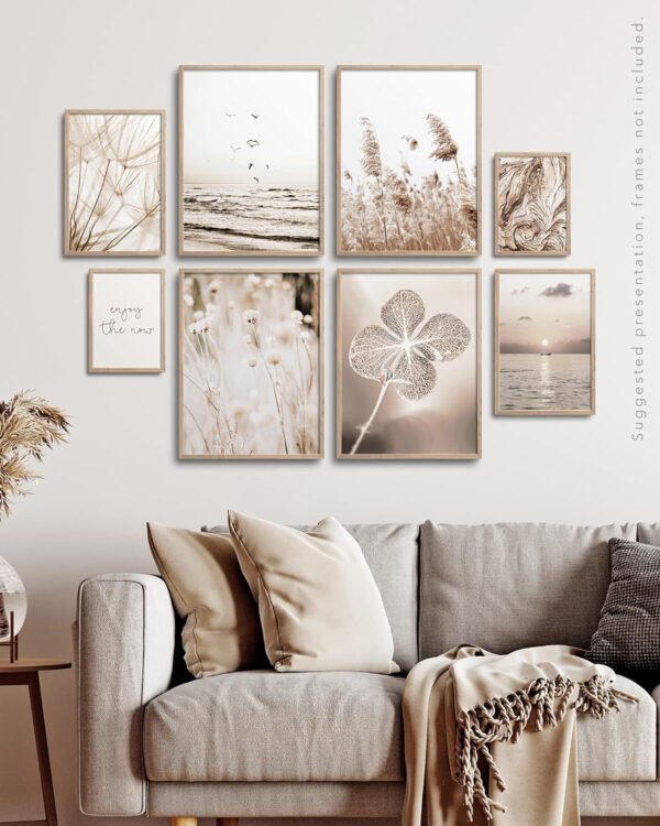 Laminas Decorativas Pared para Cuadros Decoracion Salon Modernos, Dormitorios, Habitacion, SIN Marco - 8 Posters (4x 21x30 | 2x 13x18, Pampas Hierbas Beige) - Imagen 2