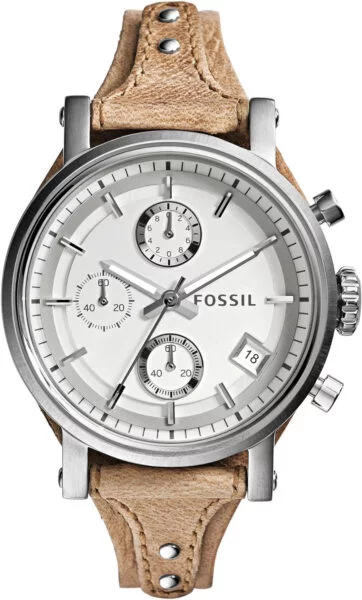 Fossil Reloj para mujer Original Boyfriend, movimiento cronógrafo de cuarzo, caja de acero rosa dorado de 38 mm con correa de piel auténtica, ES3838