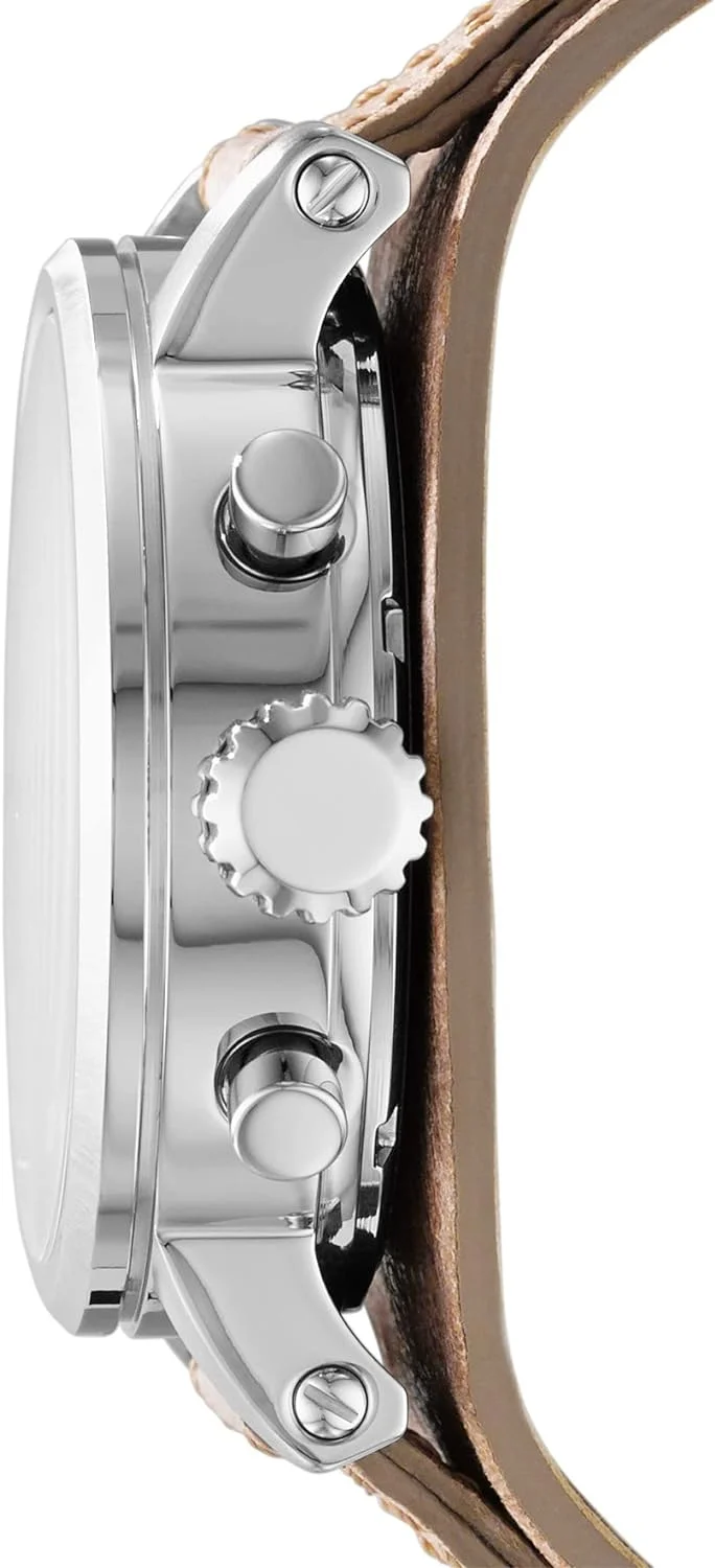 Fossil Reloj para mujer Original Boyfriend, movimiento cronógrafo de cuarzo, caja de acero rosa dorado de 38 mm con correa de piel auténtica, ES3838 - Imagen 2