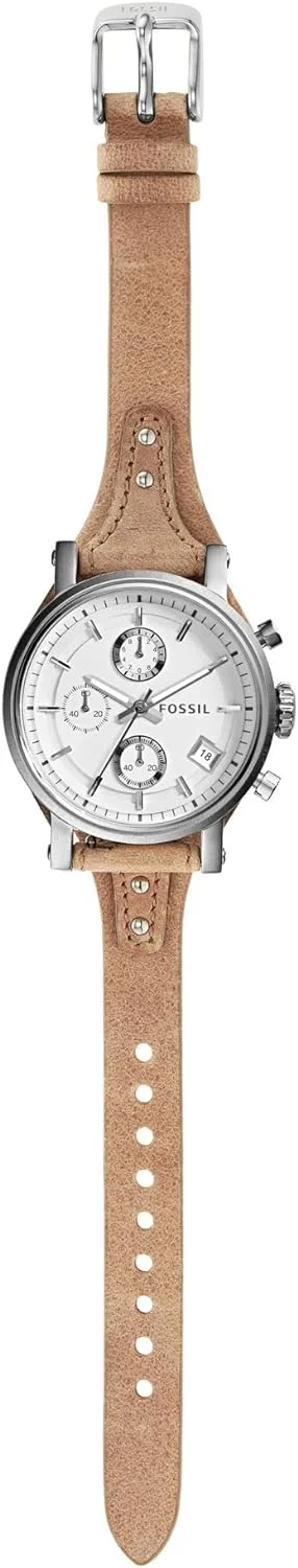 Fossil Reloj para mujer Original Boyfriend, movimiento cronógrafo de cuarzo, caja de acero rosa dorado de 38 mm con correa de piel auténtica, ES3838 - Imagen 5