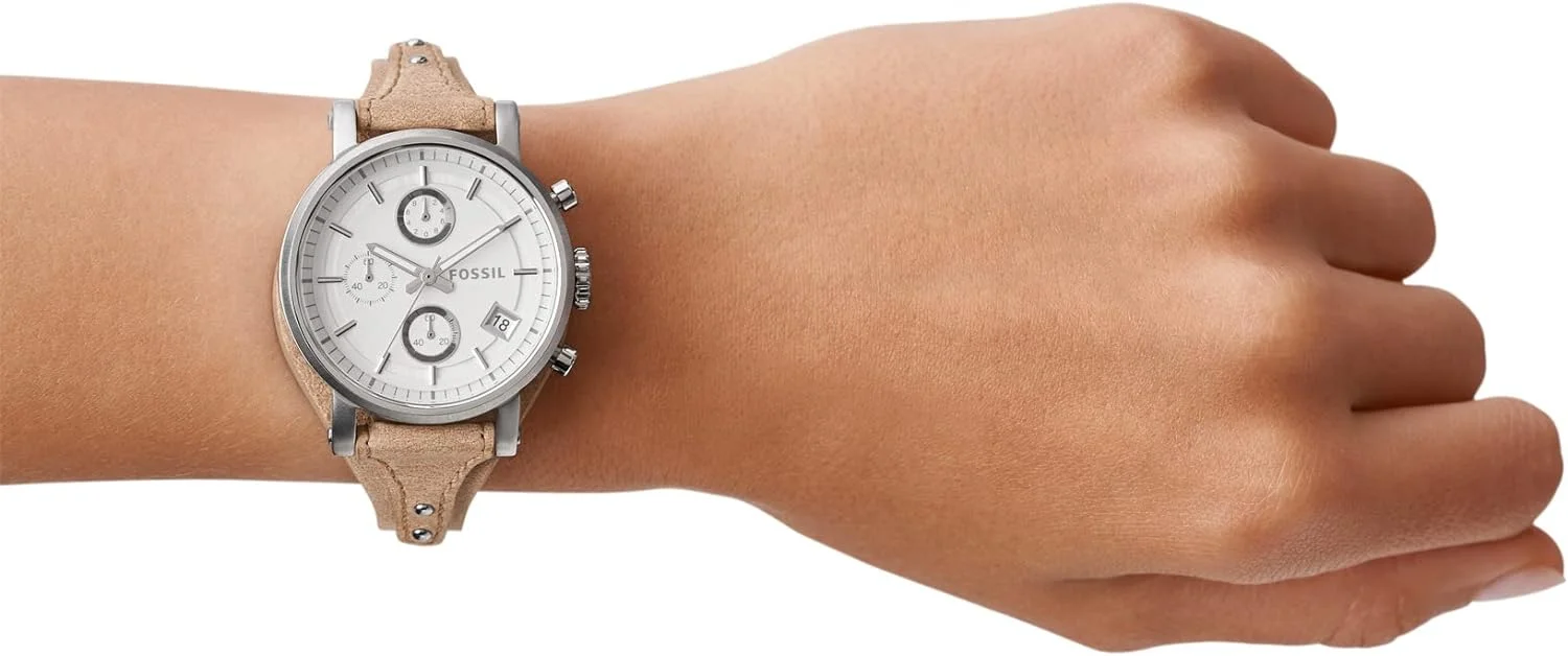 Fossil Reloj para mujer Original Boyfriend, movimiento cronógrafo de cuarzo, caja de acero rosa dorado de 38 mm con correa de piel auténtica, ES3838 - Imagen 6