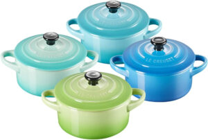 Le Creuset Set de 4 mini cocottes de cerámica de gres, 250 ml, ⌀ 10 cm, Verde y azul, 79212105139100