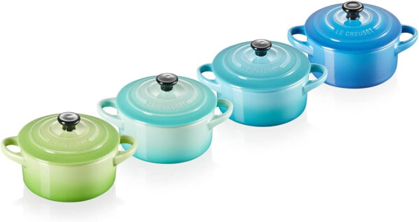 Le Creuset Set de 4 mini cocottes de cerámica de gres, 250 ml, ⌀ 10 cm, Verde y azul, 79212105139100 - Imagen 2