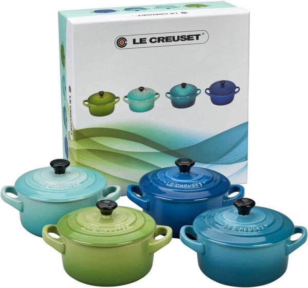 Le Creuset Set de 4 mini cocottes de cerámica de gres, 250 ml, ⌀ 10 cm, Verde y azul, 79212105139100 - Imagen 3