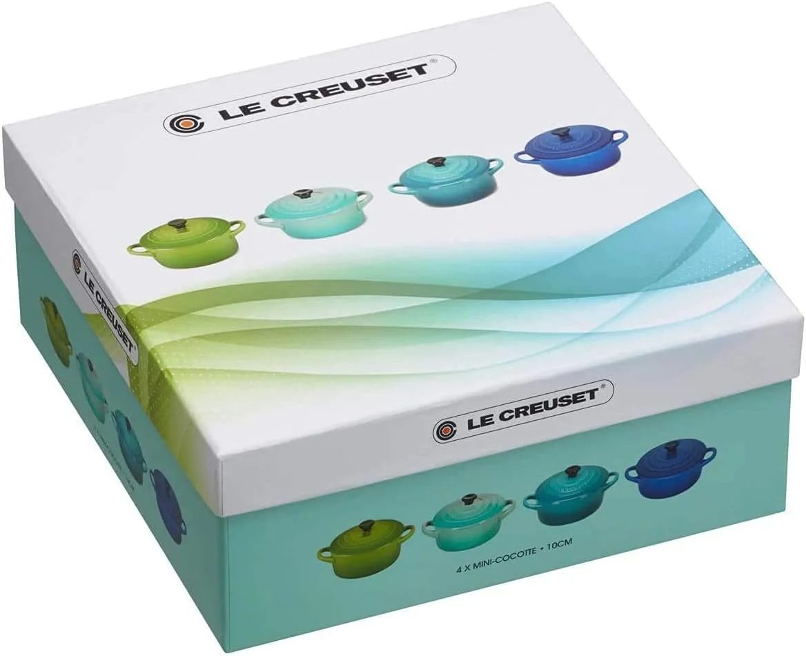 Le Creuset Set de 4 mini cocottes de cerámica de gres, 250 ml, ⌀ 10 cm, Verde y azul, 79212105139100 - Imagen 4