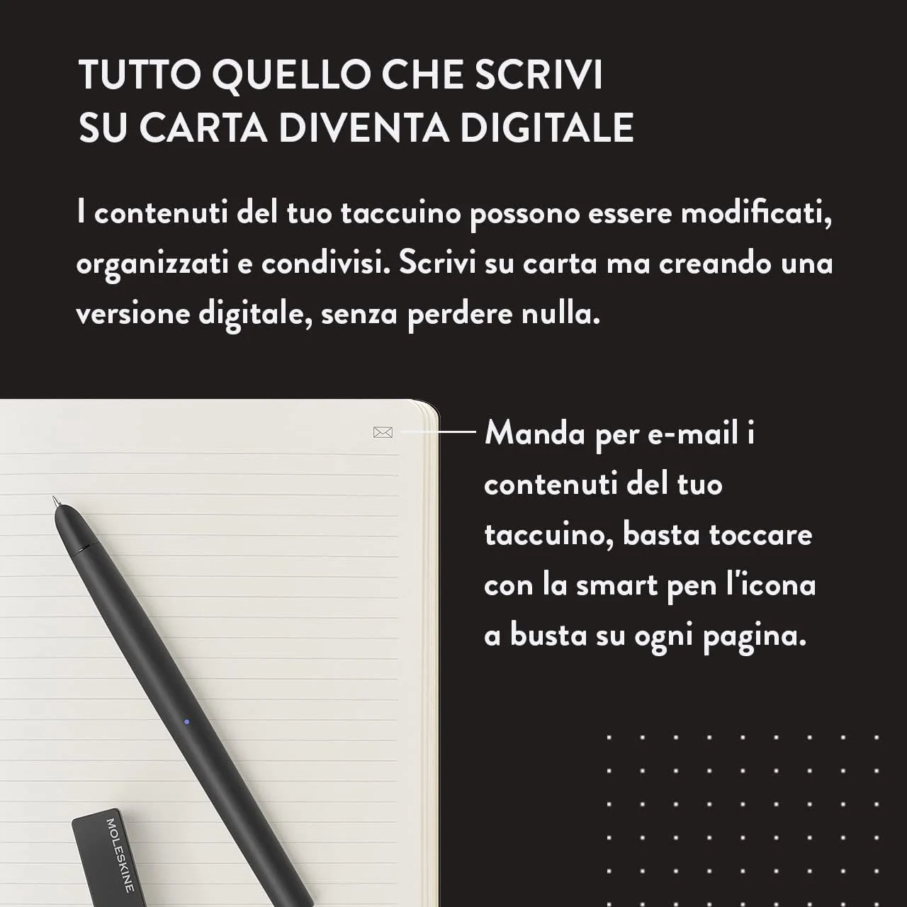 Moleskine Smart Writing Set, Libreta Inteligente con Bolígrafo Inteligente Incluido, Cuaderno Digital de Moleskine con Páginas a Rayas, Grande, 13x21 cm, Negro - Imagen 3