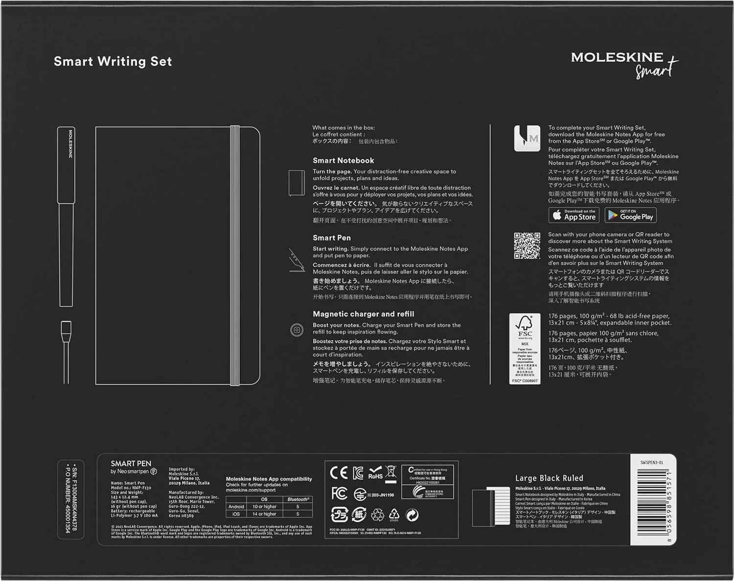 Moleskine Smart Writing Set, Libreta Inteligente con Bolígrafo Inteligente Incluido, Cuaderno Digital de Moleskine con Páginas a Rayas, Grande, 13x21 cm, Negro - Imagen 7