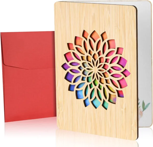 Vicloon tarjeta de regalo de felicitacion de Madera con Flor, Hecha a Mano, con Sobres, para Cumpleanos, Bodas y San Valentin