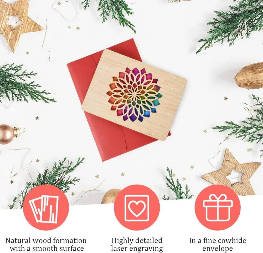 Vicloon tarjeta de regalo de felicitacion de Madera con Flor, Hecha a Mano, con Sobres, para Cumpleanos, Bodas y San Valentin - Imagen 4