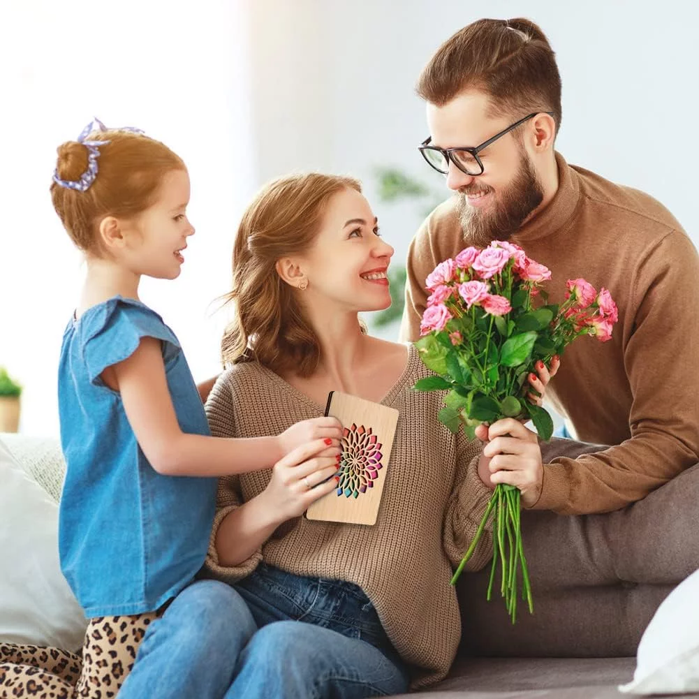 Vicloon tarjeta de regalo de felicitacion de Madera con Flor, Hecha a Mano, con Sobres, para Cumpleanos, Bodas y San Valentin - Imagen 5