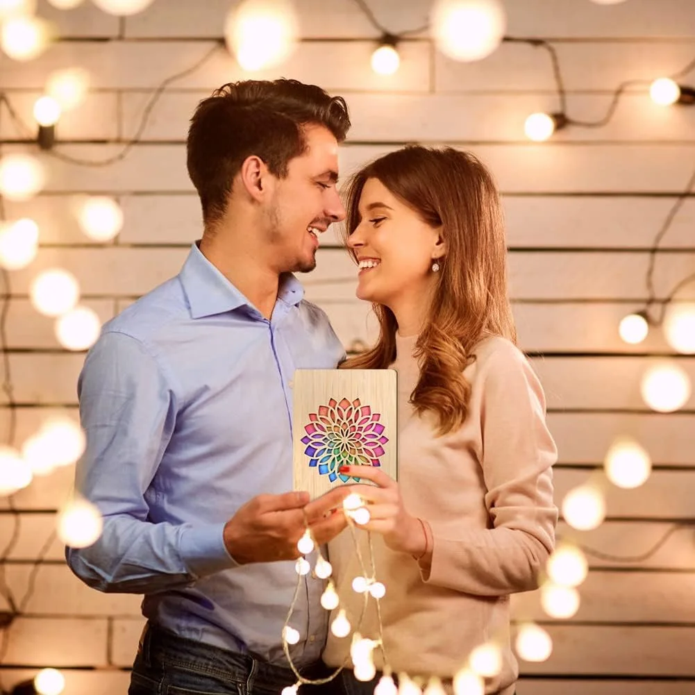 Vicloon tarjeta de regalo de felicitacion de Madera con Flor, Hecha a Mano, con Sobres, para Cumpleanos, Bodas y San Valentin - Imagen 7