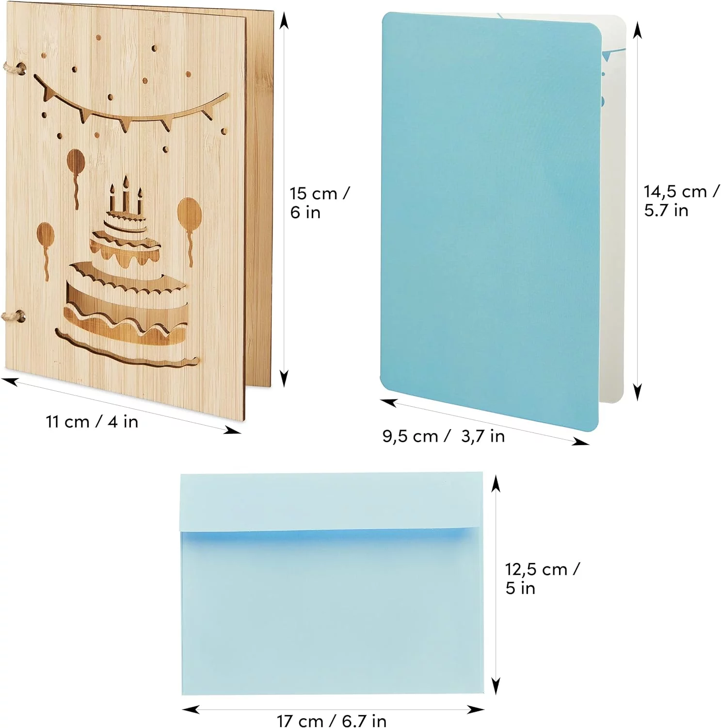 LIVAIA Felicitación de cumpleaños original: Tarjeta de madera con tarjetón de papel y sobre - Elegante felicitación de madera para mujer o para hombre - Imagen 3