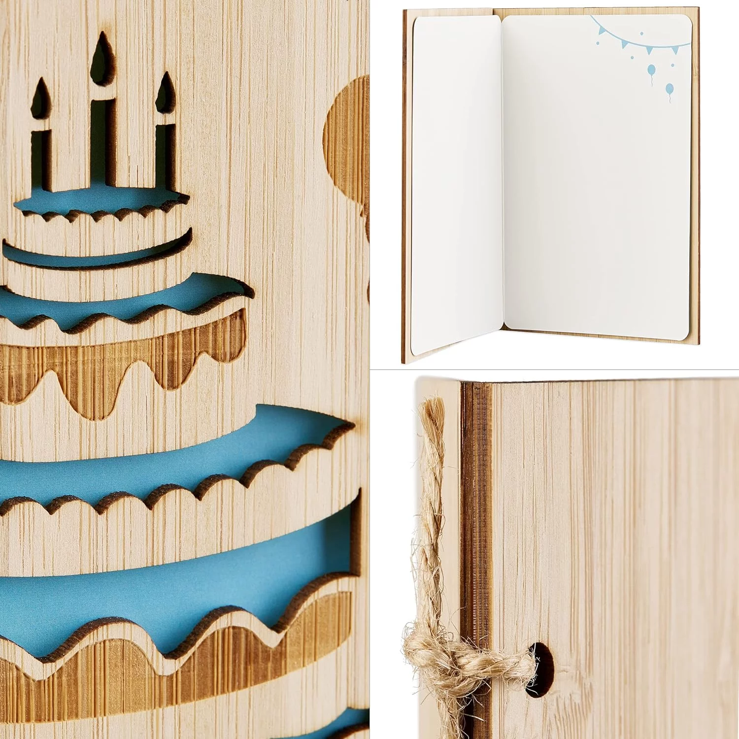 LIVAIA Felicitación de cumpleaños original: Tarjeta de madera con tarjetón de papel y sobre - Elegante felicitación de madera para mujer o para hombre - Imagen 4
