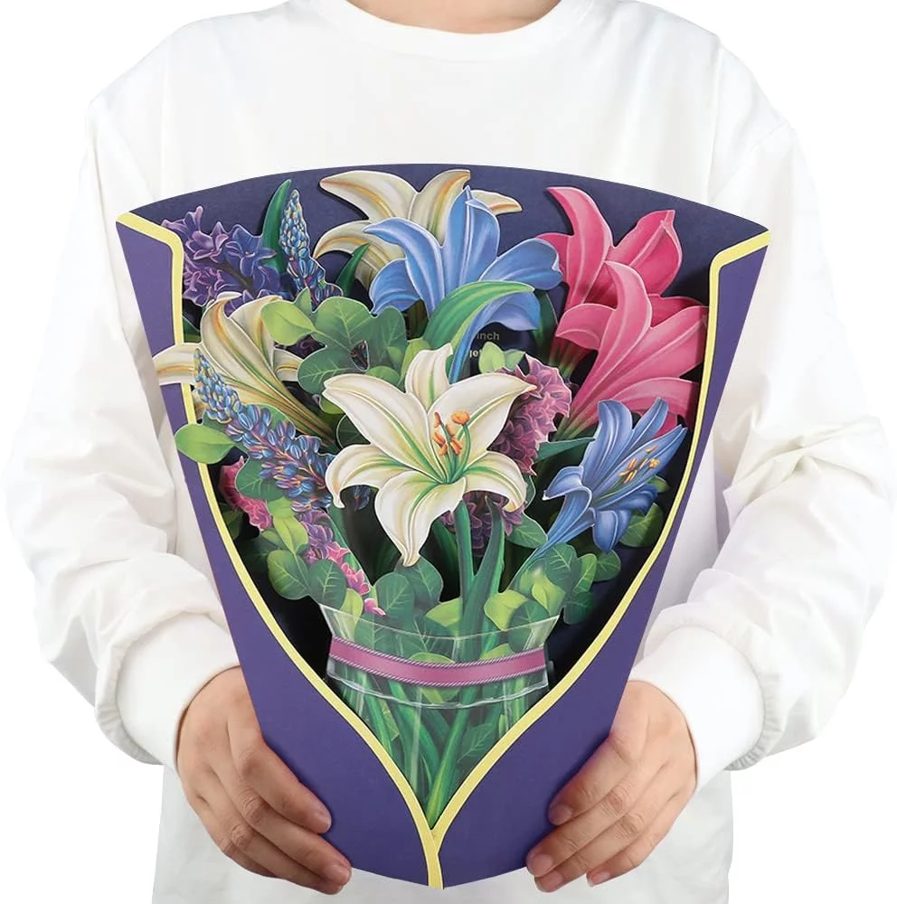 Pop-Up Flower Bouquet Greeting Card 3D, 12", Perfect for Mother's Day, Teacher's Day, Graduations, and Birthdays, as a Gift for Parents, Teachers, Friends (Lily)