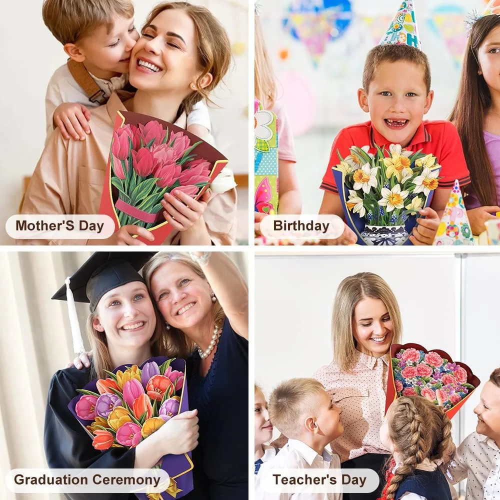 Pop-Up Flower Bouquet Greeting Card 3D, 12", Perfect for Mother's Day, Teacher's Day, Graduations, and Birthdays, as a Gift for Parents, Teachers, Friends (Lily) - Image 6