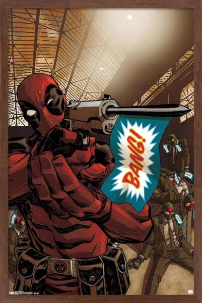 Trends International Marvel Comics - Deadpool - Póster de pared Bang de 14.7 x 22.3 pulgadas, versión enmarcada de caoba
