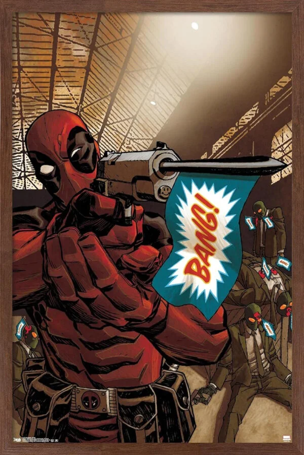 Trends International Marvel Comics - Deadpool - Póster de pared Bang de 14.7 x 22.3 pulgadas, versión enmarcada de caoba