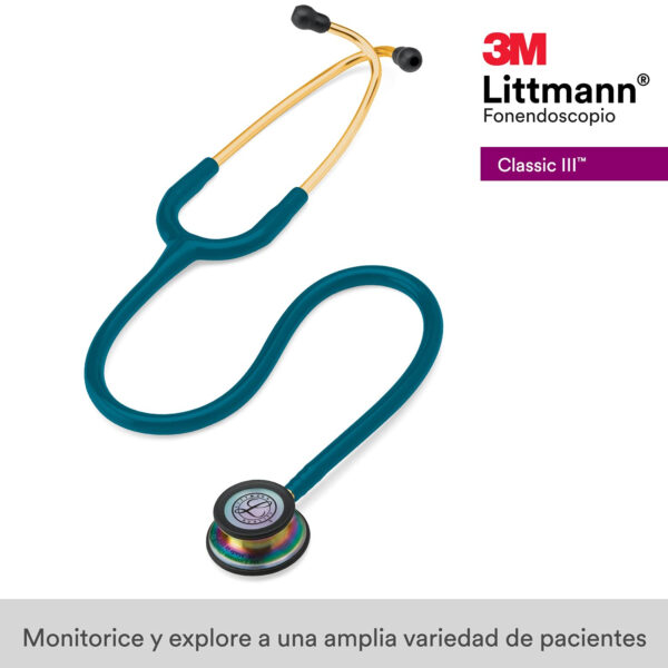 3M Littmann Classic III Fonendoscopio Para Monitorización, Acabado En Arcoíris, Tubo Color Azul, 69 cm - Imagen 2