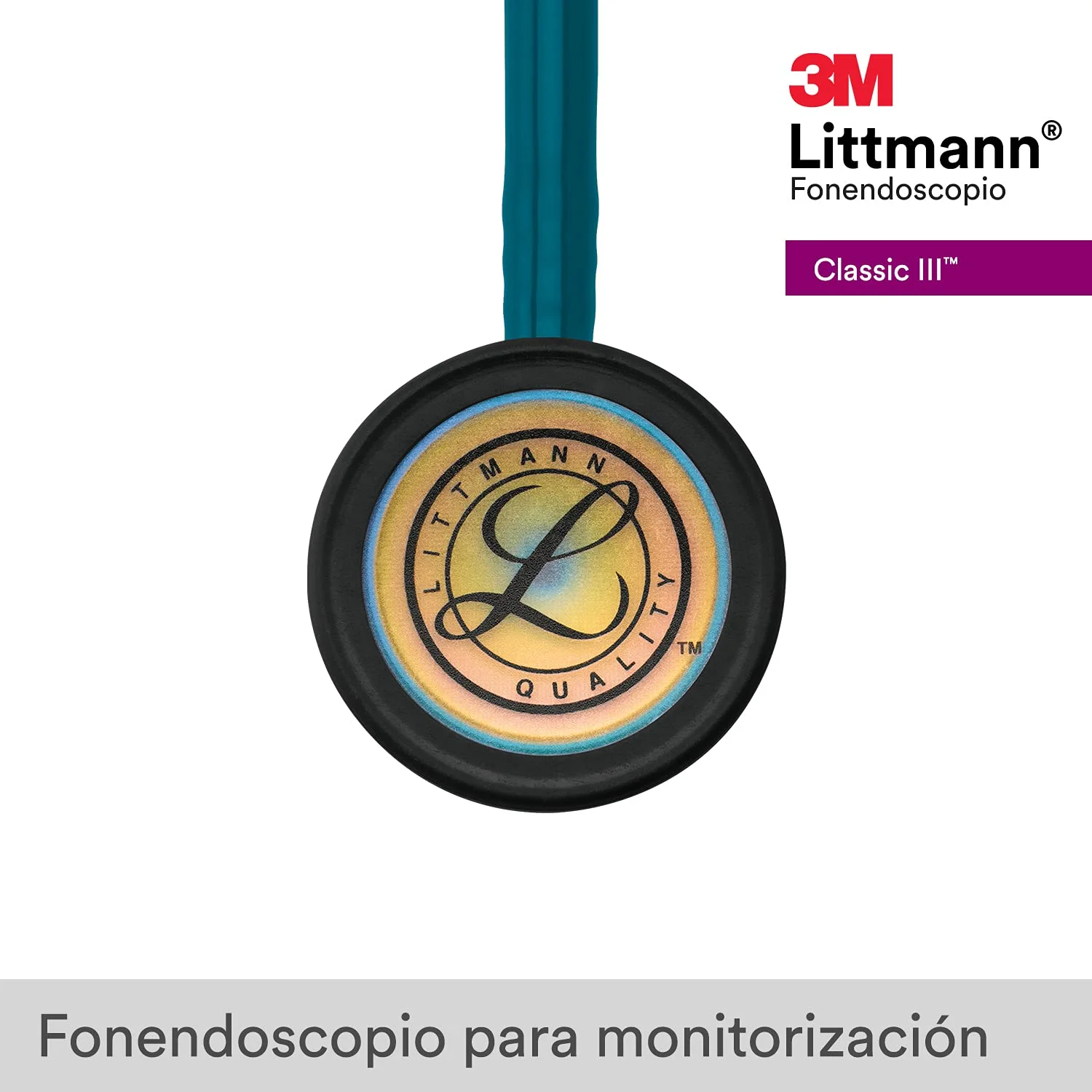3M Littmann Classic III Fonendoscopio Para Monitorización, Acabado En Arcoíris, Tubo Color Azul, 69 cm - Imagen 3
