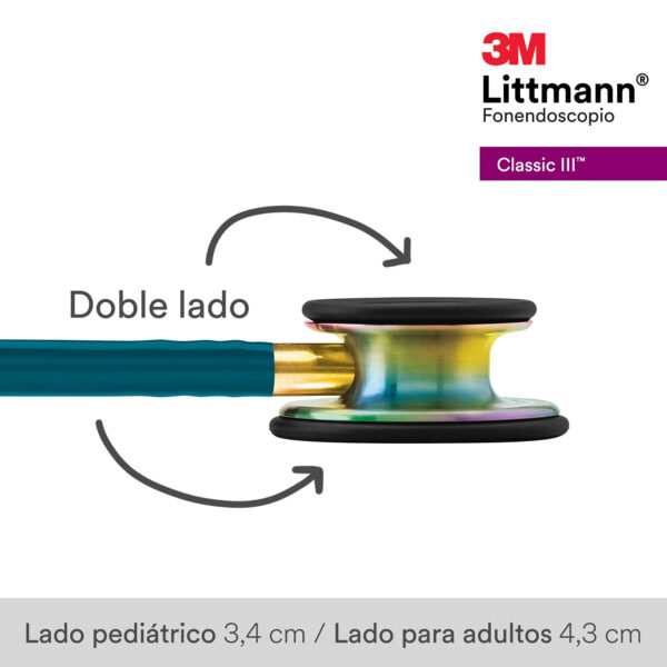 3M Littmann Classic III Fonendoscopio Para Monitorización, Acabado En Arcoíris, Tubo Color Azul, 69 cm - Imagen 4