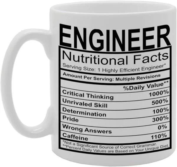 Coralgraph Inc MG418 Ingeniero Datos Nutricionales/Regalo Divertido de la Novedad Impreso Té Café Taza de Cerámica