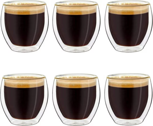 Creano Vasos espresso de doble pared, 100 ml, tazas moka, vasos térmicos con efecto flotante Set 16: 6x 100ml 6 piezas (paquete de 1)