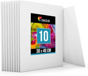 Zenacolor – Set de 10 Canvas – Lienzos para Pintar 30x40cm – Todos los Tipos de Pintura sobre Tela – 100% Algodón sin Ácidos