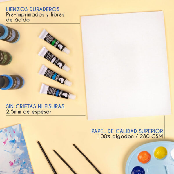 Zenacolor - Set de 10 Canvas - Lienzos para Pintar 30x40cm - Todos los Tipos de Pintura sobre Tela - 100% Algodón sin Ácidos - Imagen 3