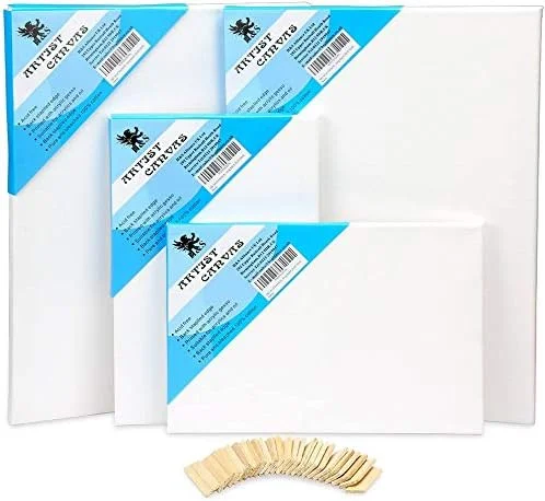 Lienzos en Blanco para Pintar Acrilico y Óleo - Set de 4 - Lienzo Tela Blanca de Algodón en un Robusto Marco de Madera de Pino - Dos Marcos de 20x30cm y 30x40cm c/u