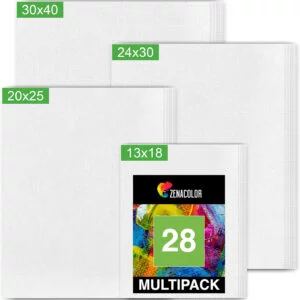 Set de 28 Canvas Telas - Lienzos para Pintar de Varios Tamaños - 13x18, 20x25, 24x30, 30x40 - Algodón sin Ácidos - Todos los tipos de Pintura sobre Lienzos