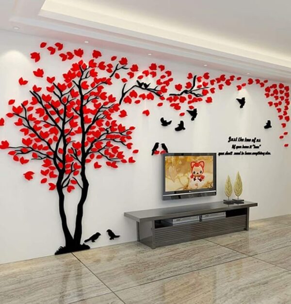 Árbol 3D Pegatinas de Pared, DIY Árbol Calcomanías Murales Adhesivo Pegatinas Decoración Hogareña Artes de Salón, Dormitorio, Habitación para Niños, Pared de TV(XL-400 * 200cm,Rojo Izquierda) - Imagen 2