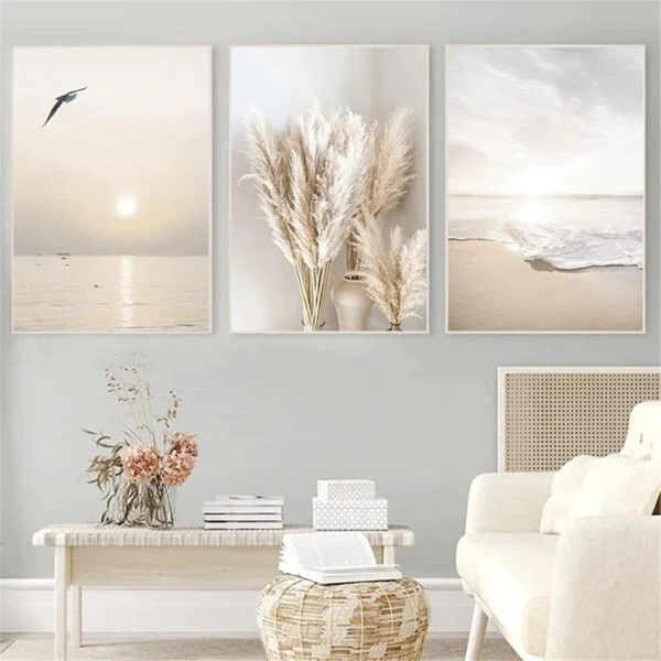 SWECOMZE Juego de 3 pósteres para salón, fotos decorativas para dormitorio, puesta de sol, playa, elegantes murales, sin marco (50 x 70 cm)
