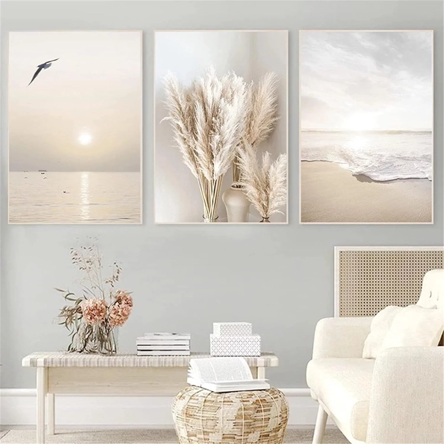 SWECOMZE Juego de 3 pósteres para salón, fotos decorativas para dormitorio, puesta de sol, playa, elegantes murales, sin marco (50 x 70 cm)