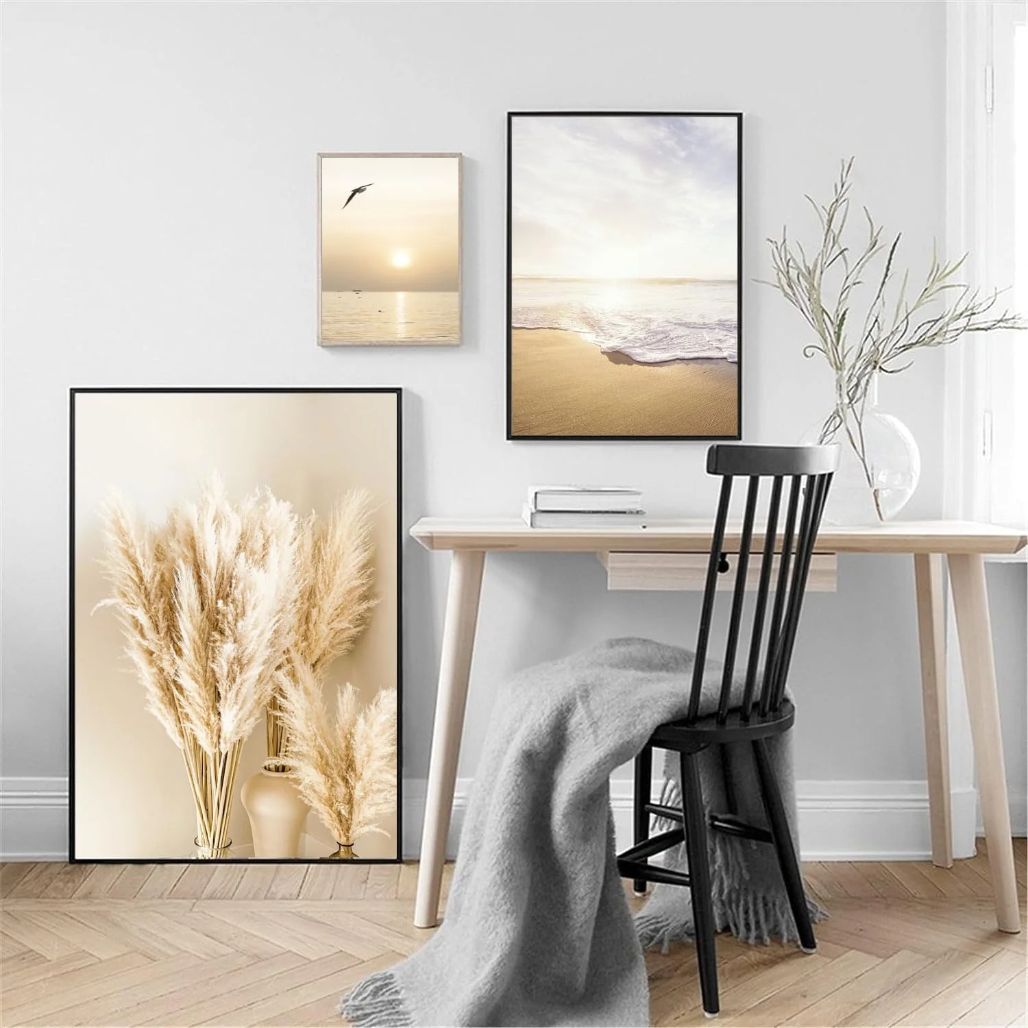 SWECOMZE Juego de 3 pósteres para salón, fotos decorativas para dormitorio, puesta de sol, playa, elegantes murales, sin marco (50 x 70 cm) - Imagen 2