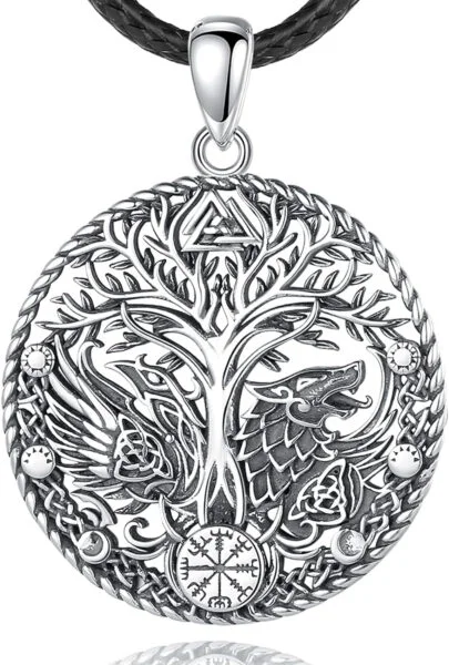 AEONSLOVE Collar Vikingo Plata de Ley 925 para Hombre Mujer, Colgante Árbol de la Vida Yggdrasil | Martillo de Thor | Runas Vikingas | Lobo Vikingo | Dragón, Joyas Nórdico