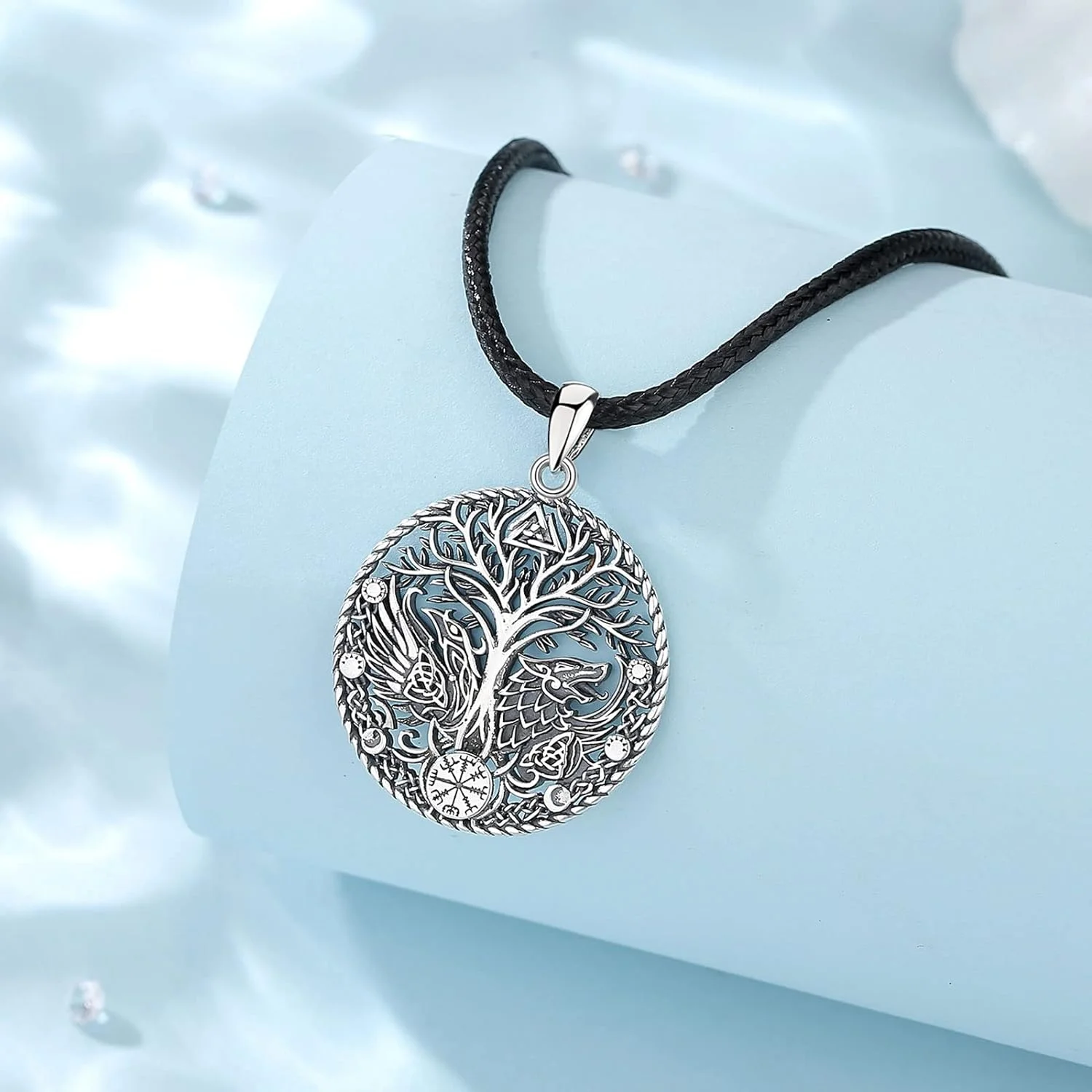 AEONSLOVE Collar Vikingo Plata de Ley 925 para Hombre Mujer, Colgante Árbol de la Vida Yggdrasil | Martillo de Thor | Runas Vikingas | Lobo Vikingo | Dragón, Joyas Nórdico - Imagen 3