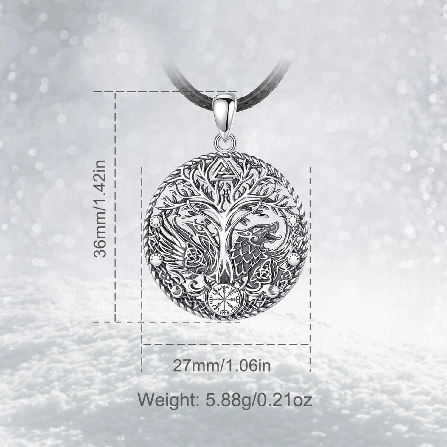 AEONSLOVE Collar Vikingo Plata de Ley 925 para Hombre Mujer, Colgante Árbol de la Vida Yggdrasil | Martillo de Thor | Runas Vikingas | Lobo Vikingo | Dragón, Joyas Nórdico - Imagen 7