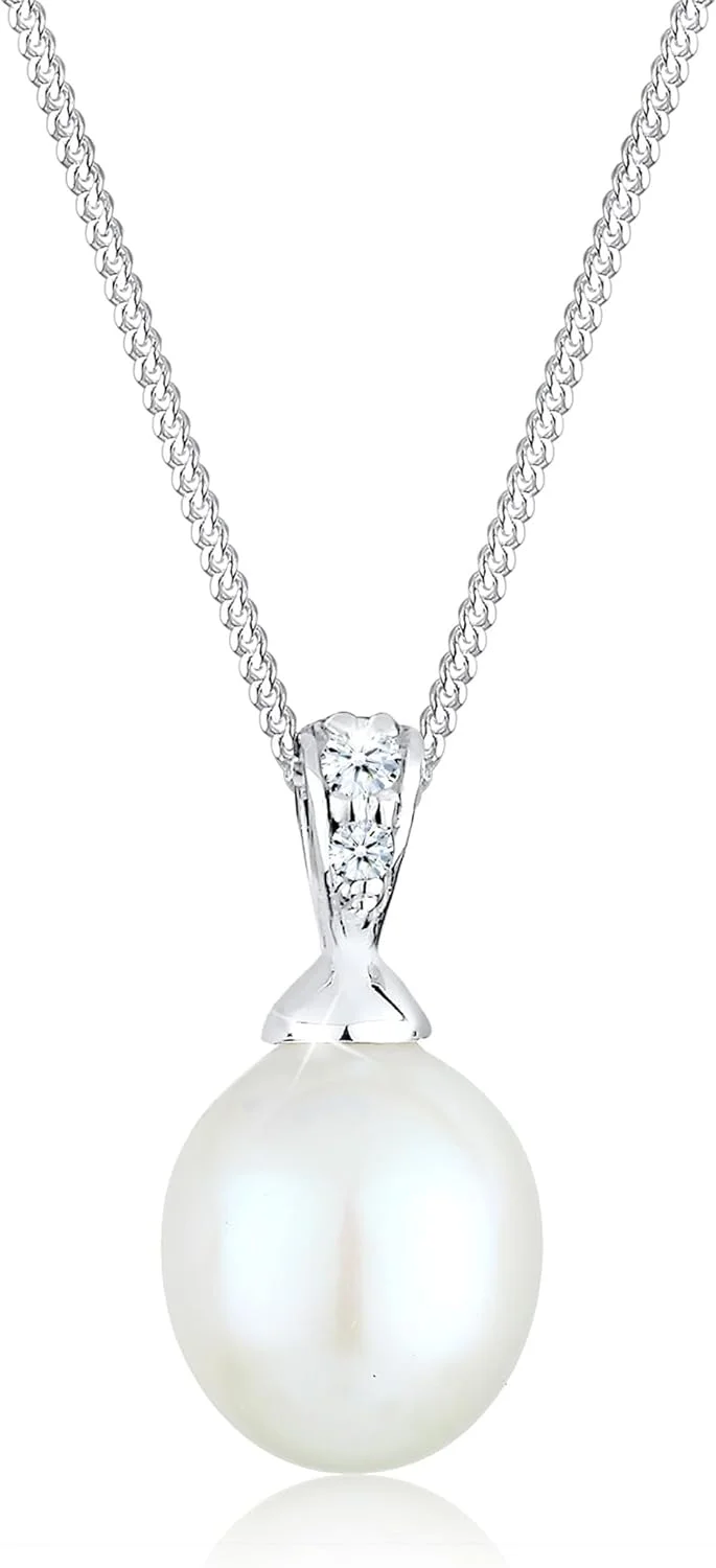 Elli Collar de diamantes para mujer con perlas de agua dulce y diamantes (0,04 ct.) en plata de ley 925
