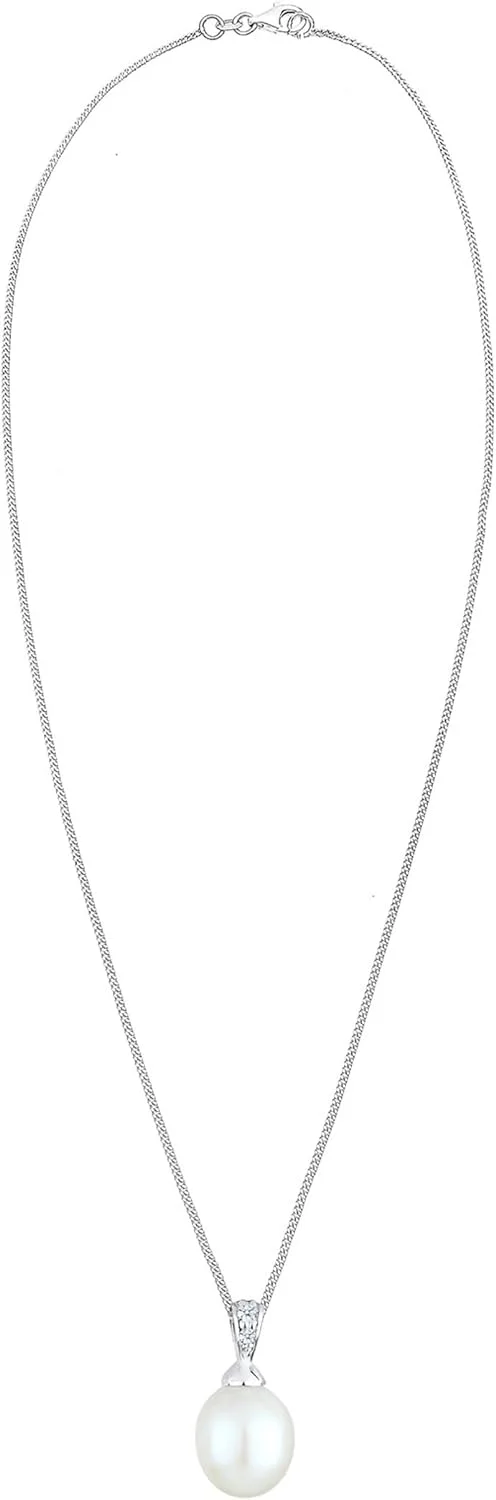 Elli Collar de diamantes para mujer con perlas de agua dulce y diamantes (0,04 ct.) en plata de ley 925 - Imagen 3