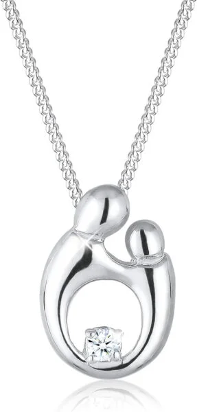 Diamore Elli DIAMONDS Collar Mujer Madre Niño Elegante con Diamante (0.03 ct.) en Plata de Ley 925