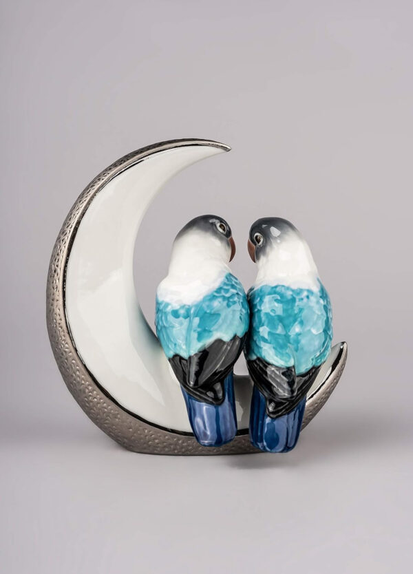 LLADRÓ Figura Pájaros Llévame A La Luna. Lustre Plata. Figura Loros de Porcelana. - Imagen 3