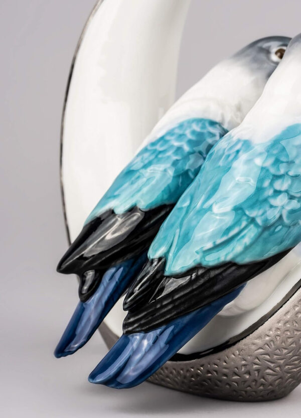 LLADRÓ Figura Pájaros Llévame A La Luna. Lustre Plata. Figura Loros de Porcelana. - Imagen 4