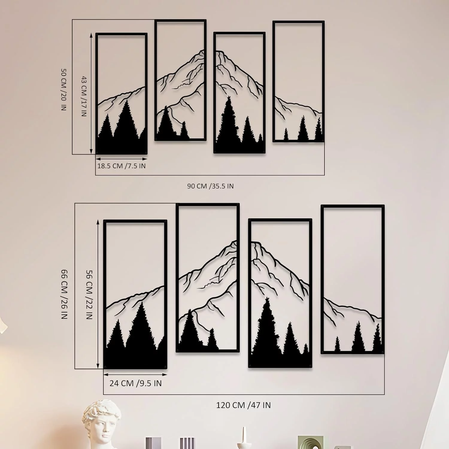 Ruelen 4-Piece Metal Mountain - Square Figure, Minimalist Wall Decoration for Home, Office, Living Room, and Bedroom - Image 3
