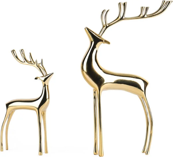 suruim Estatuas de reno de bola de cristal, juego de 2 adornos de reno pesado de cobre para decoración del hogar, elegante escultura de ciervo para sala de estar, oficina y estantería (dorado)