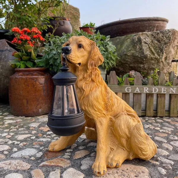 Animales Solares Para Jardín Al Aire Libre, Escultura De Perro Figura De Jardín Escultura Animal Solar Luces De Animales Decoracion De Jardin Decoración Perros Grandes Con Iluminación Solar,Golden
