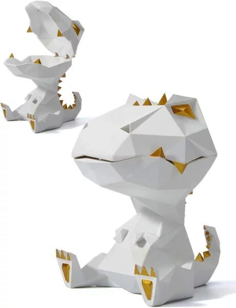 Amoy-Art Tarro de Galletas Dinosaurio Decorativa Figura Escultura Resina Regalo Blanco 18cm