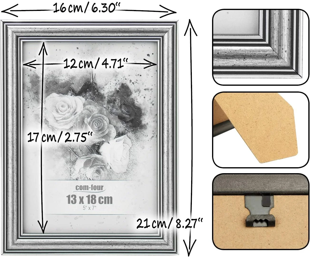 com-four® 3X Marcos de Fotos 13 x 18 cm para Las Fotos más Hermosas - Marco de Fotos Elegante - Marco para Fotos e instantáneas favoritas - Aspecto Antiguo Shabby Chic - Imagen 5