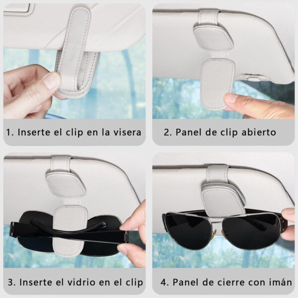 quipuda 2 Unidades Cuero Auténtico Soporte Gafas Coche-Portagafas para Coche-Porta Gafas de Sol para Coche(Gris) - Imagen 6