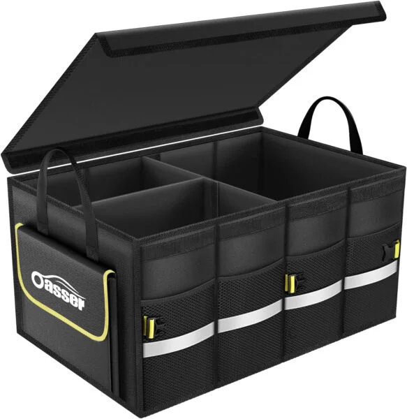 Oasser Organizador Maletero Coche Organizador de Coche para Almacenamiento Plegable Impermeable y Base Antideslizante Tapa Desmontable Negro E3A
